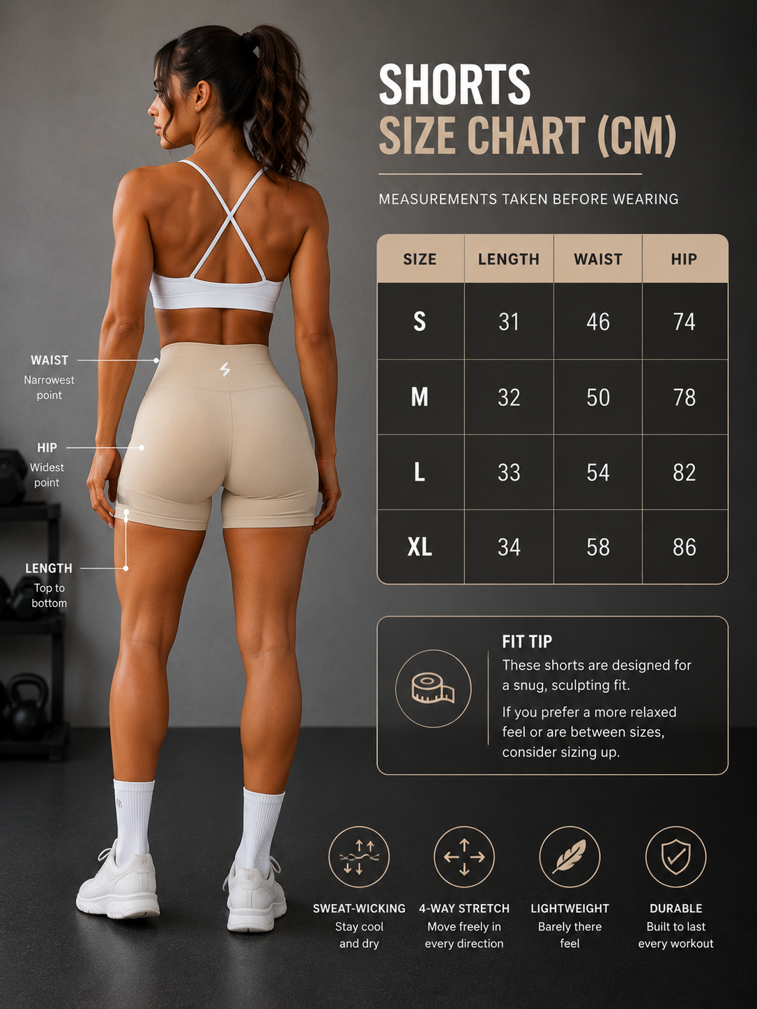 SculptFlex Contour Gym Shorts – Sand Beige